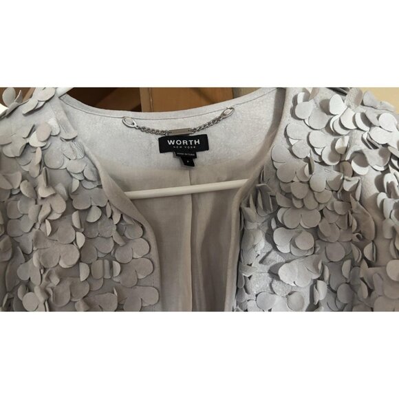 NWT Worth New York 100% Genuine Suede Leather Ruffle Flowers Gray jacket coat - Picture 2 of 9
